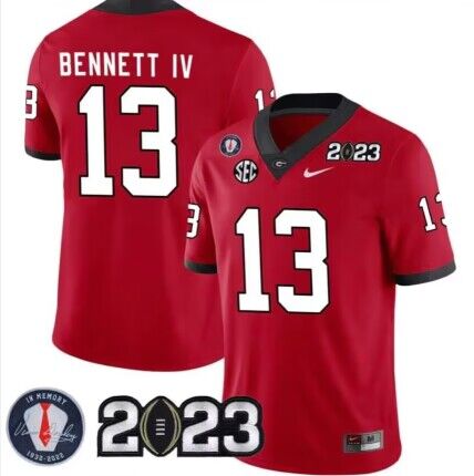 Georgia Bulldogs #13 Stetson Bennett 2023 Patch Red Football Stitched Jersey